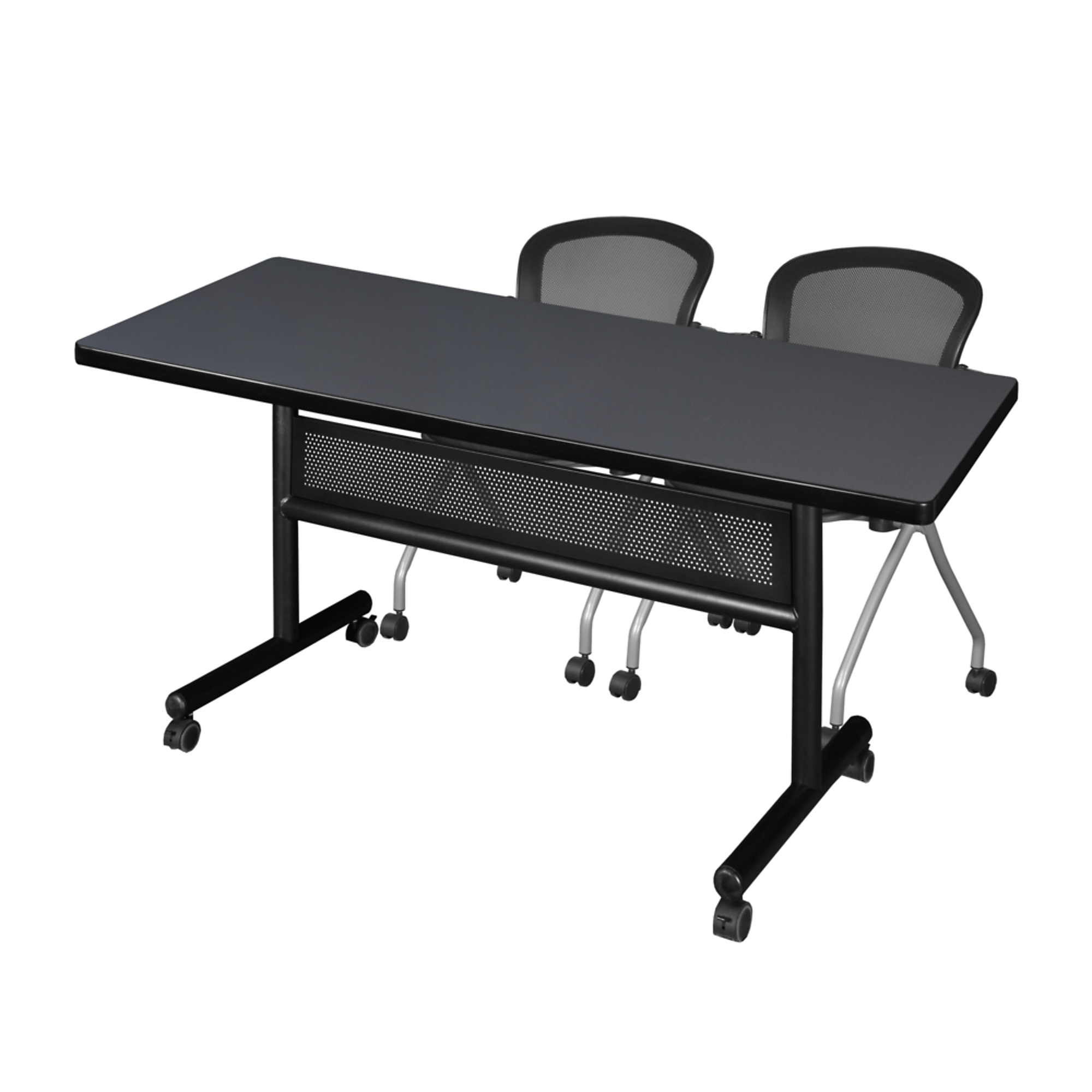 Regency Kobe Flip-Top Privacy Nesting Table Set — 60in. x 30in., Grey, Includes 2 Cadence Nesting Chairs, Model# MKFTM6030GY23BK